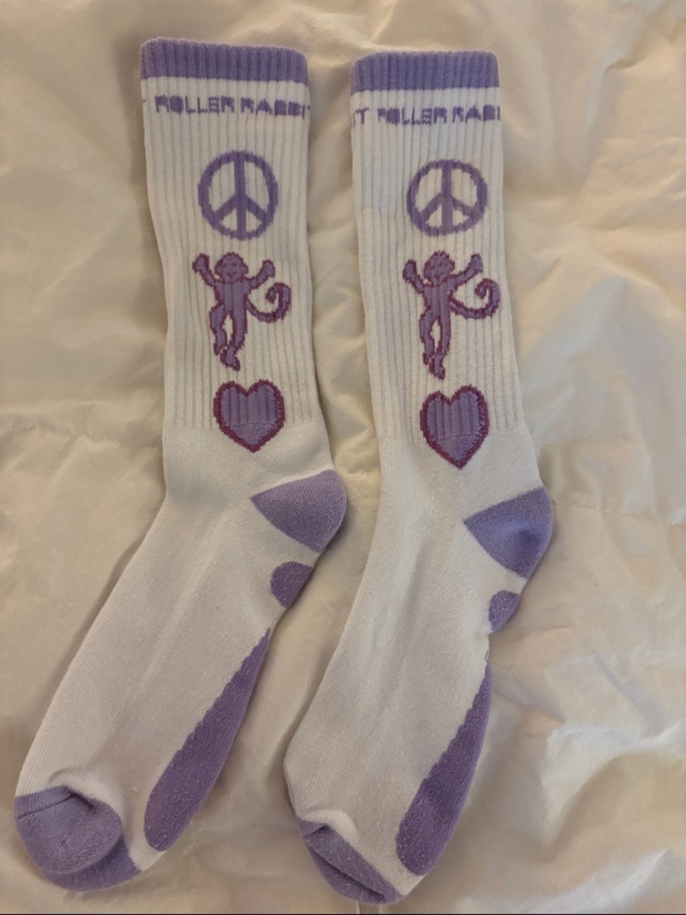 Roller Rabbit White and Lavender Graphic Knee Socks